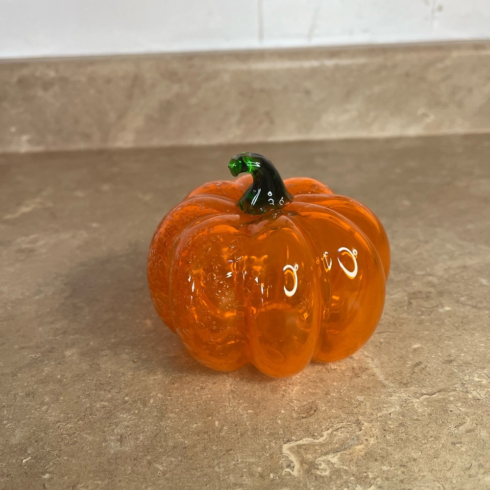 Hand-Blown Orange Glass Pumpkin Decorative Accent